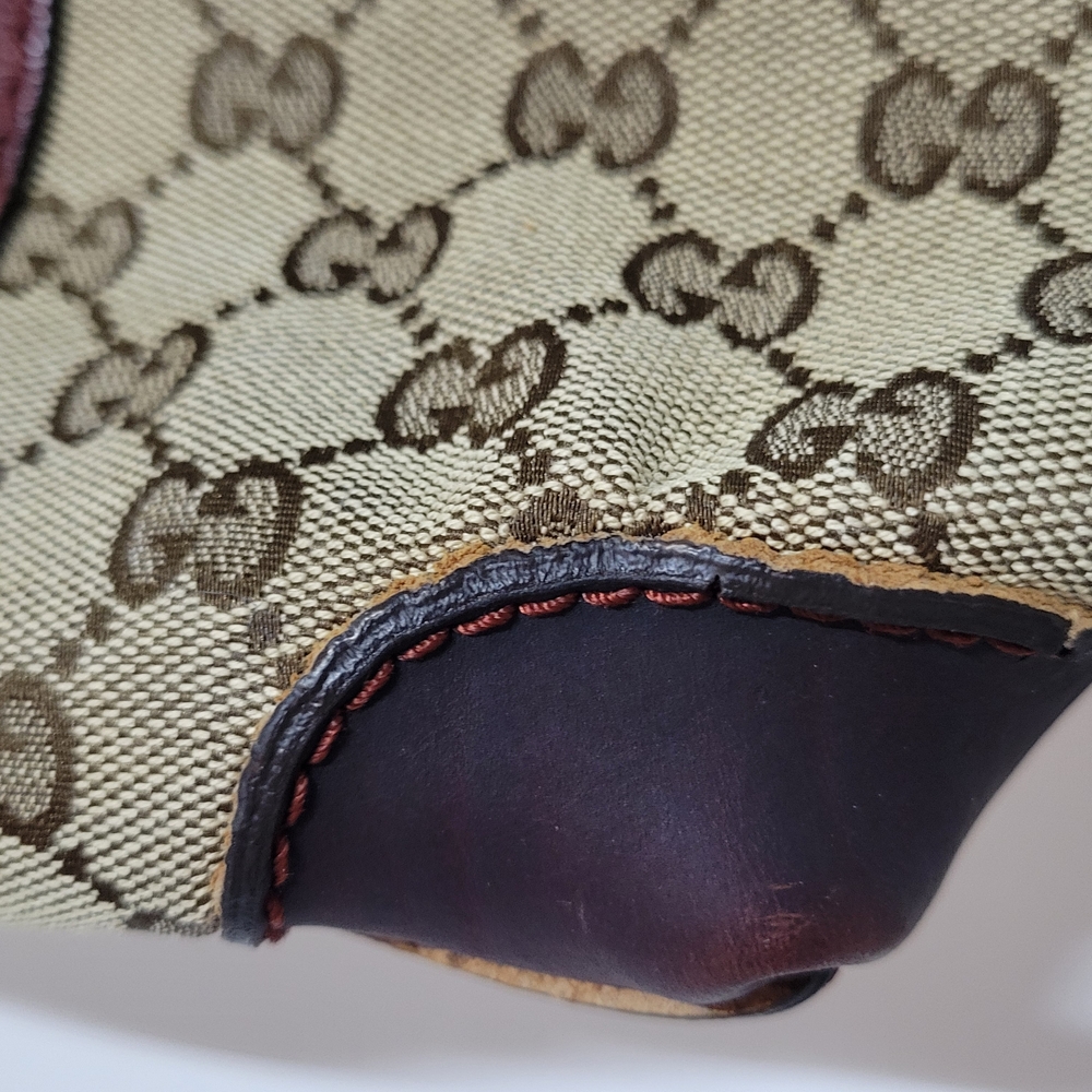 Damaged Gucci Marrakech XL Tote Bag GG Monogram Brown Brick Red Water Da - Picture 5 of 11